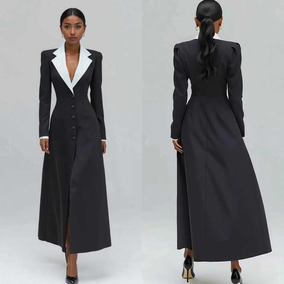 Women Formal Wear With Tie - Aライン女性ロングブレザージャケットワンピースフォーマル誕生日パーティーイブニングゲスト結婚式着用カスタムメイド