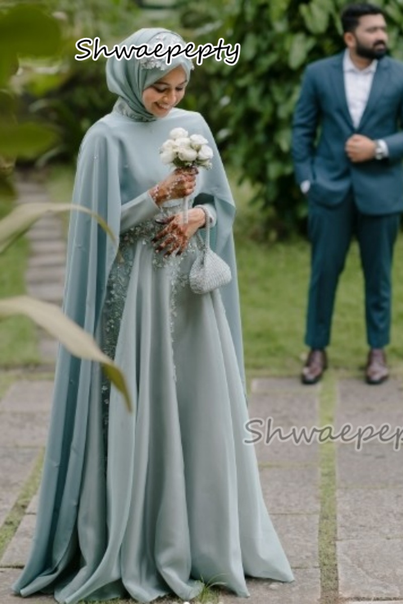 Women Formal Wear Dubai - エレガントなイスラム教徒のイブニングドレスケープアラビアドバイヒジャブ A ラインシフォンウエディングドレス女性のための 2025 カスタマイズされたフォーマルパーティー着用