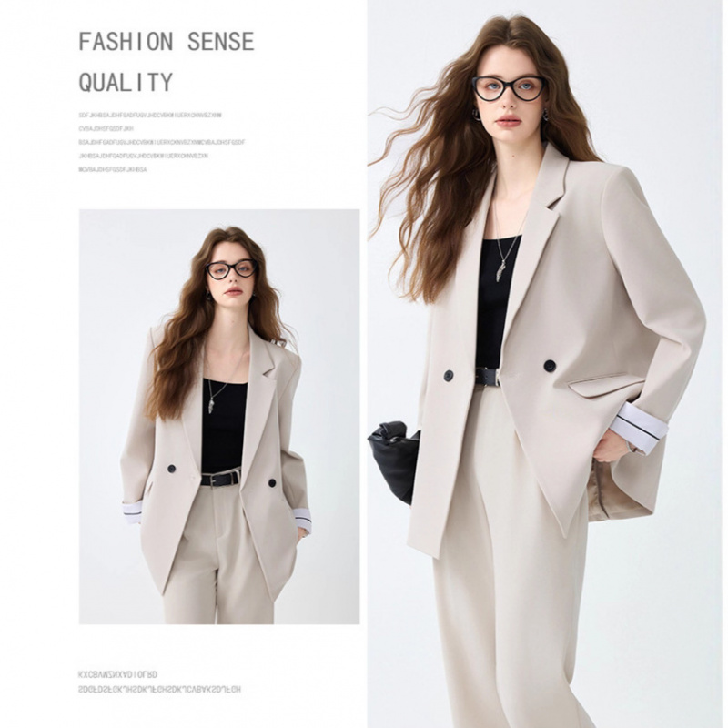 Women Formal Wear White Shirt - オフホワイトのレディーススーツ 春秋2025新作 通勤 プロフェッショナル フォーマルウェア 配色カジュアルブレザー