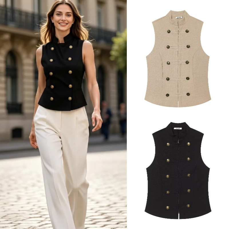 Women Formal Blouses For Evening Wear - 女性のスリムフィットノースリーブボタンダウンシャツ 2026 夏新多用途デザイン通勤ファッションカジュアルウェア