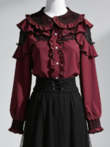 Women Formal Blouses For Evening Wear - かわいい原宿 JK 女性ボウレース軽量かわいいカジュアルシャツ日常着フェアリーコアスイートロリータブラウスフリルレースパッチワーク