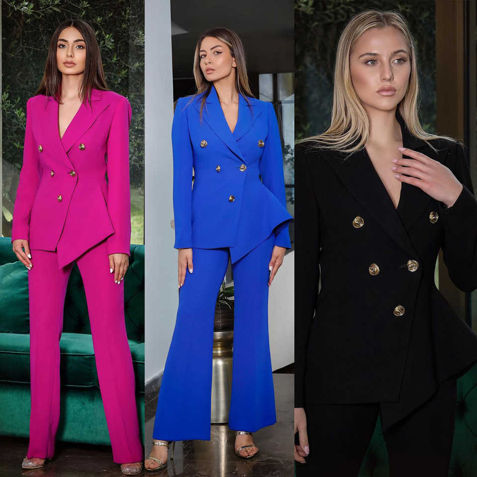 Women Formal Wear With Tie - 女性のためのパーソナライズされたスリムフィットのダブルブレストブレザードレス,キャンディーカラーのパンツスーツ,フォーマルドレスセット,誕生日パーティーウェア,2個