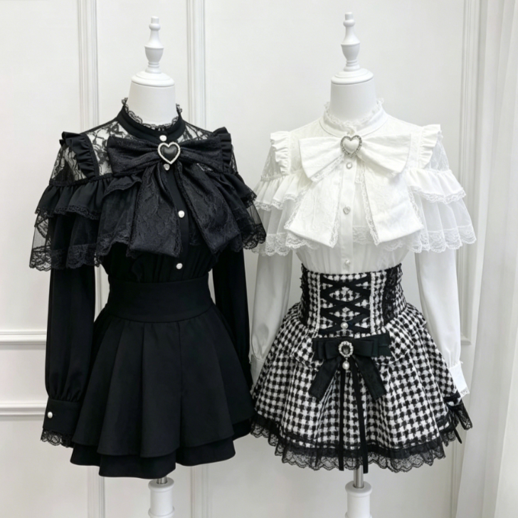 Women Formal Blouses For Evening Wear - かわいい日本ロリータブラウス女性原宿 JK リボンレースパッチワーク軽量 2026 かわいいフリルカジュアルシャツ日常着トップス