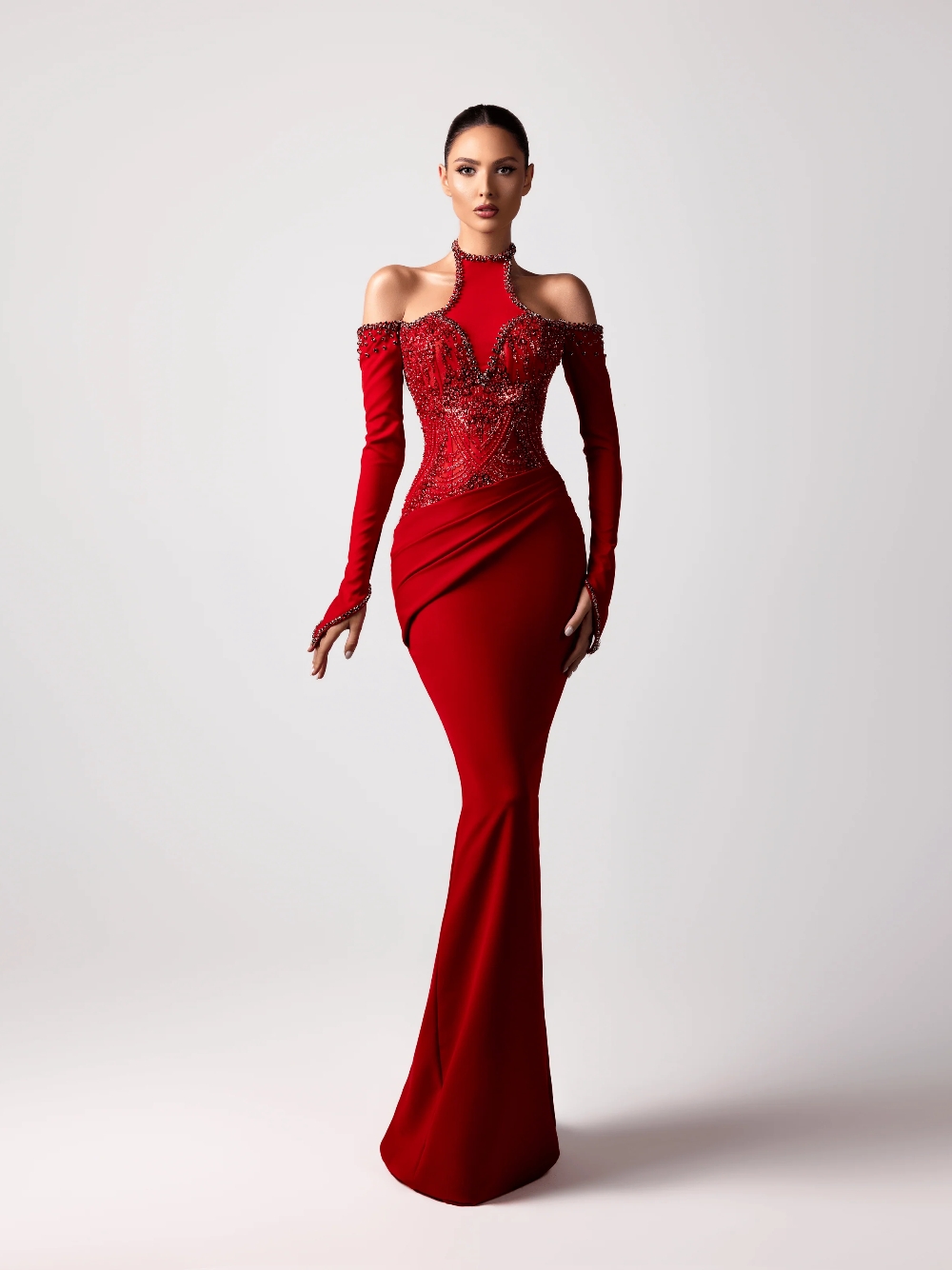 赤いセクシーなホルターイブニングドレス最新のカスタマイズされ - Formal Gala Wear Women のレビューと価格