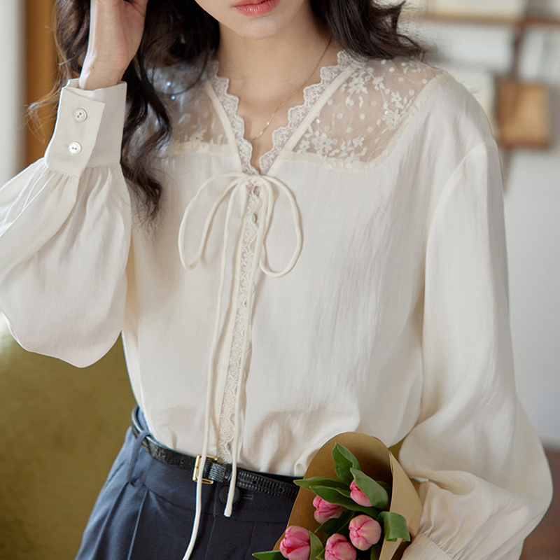 長袖シャツ レディース サテン スタンドカラー リラックスフ - Women Formal Blouses For Evening Wear のレビューと価格