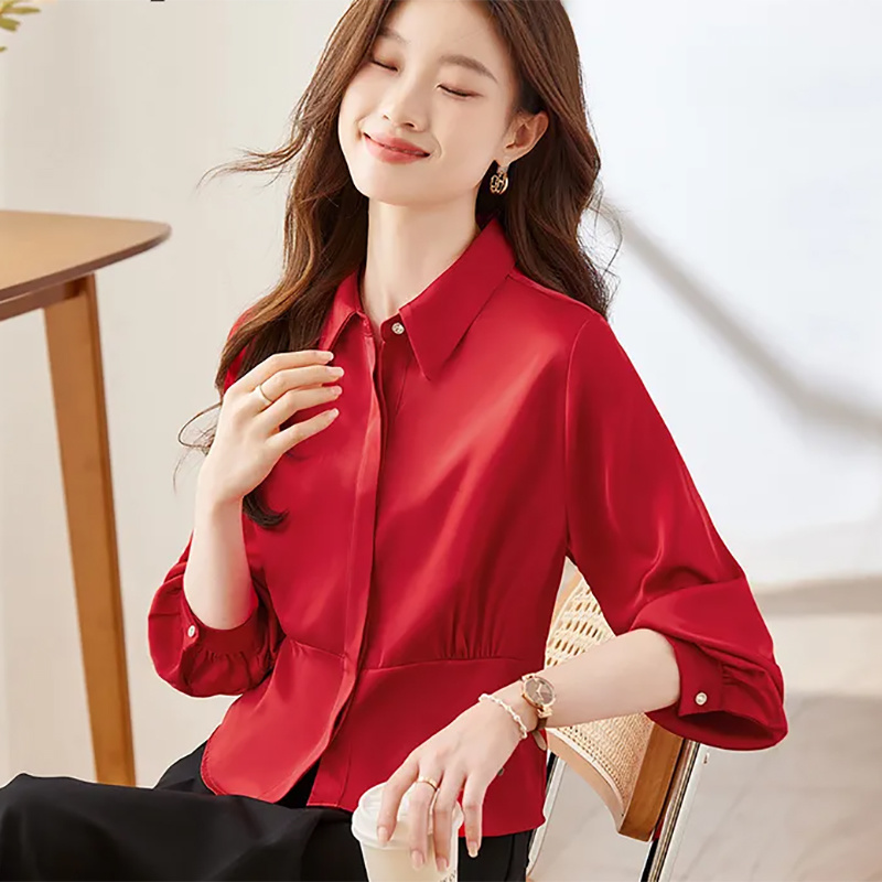長袖シャツレディースコットンフリルリラックスフィットコテージ - Women Formal Blouses For Evening Wear のレビューと価格
