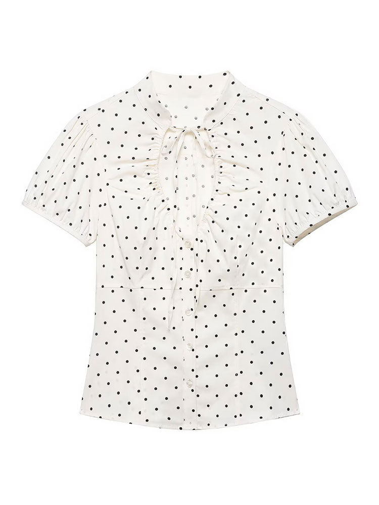 HH ヴィンテージ レトロ レディース ホワイトシャツ 水玉 - Women Formal Wear White Shirt のレビューと価格