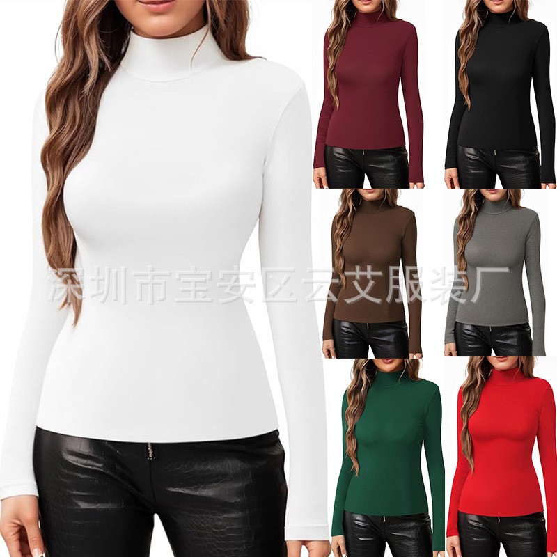 女性フィットソリッドカラータートルネックニット Tシャツ女性 - Turtleneck Bodysuit Office のレビューと価格