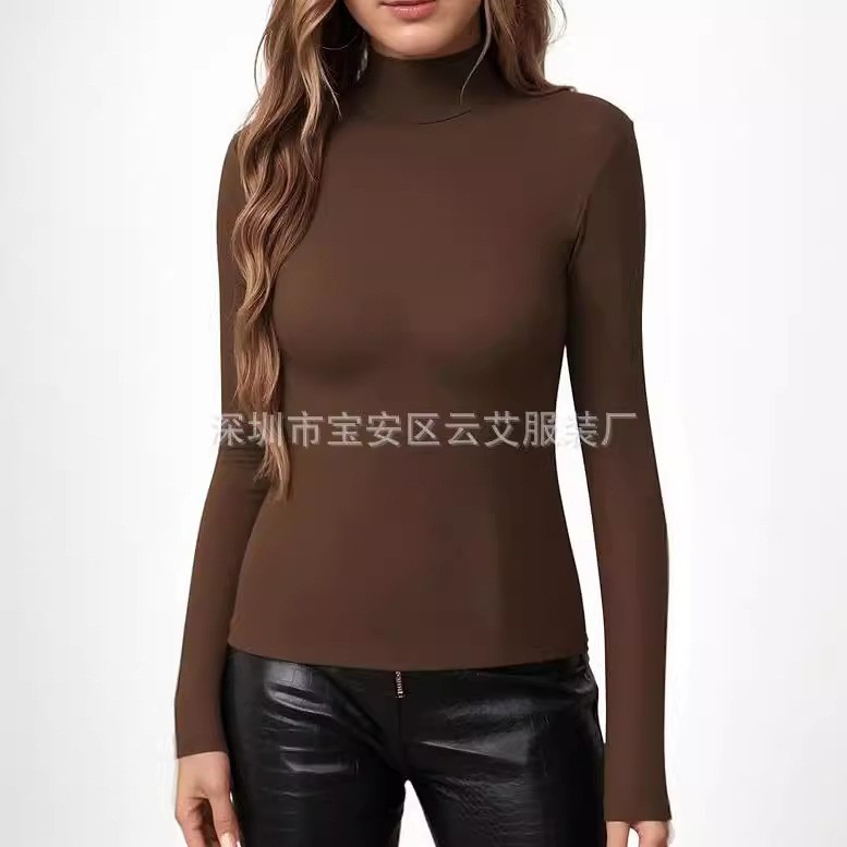 女性フィットソリッドカラータートルネックニット Tシャツ女性 - Turtleneck Bodysuit Office のレビューと価格