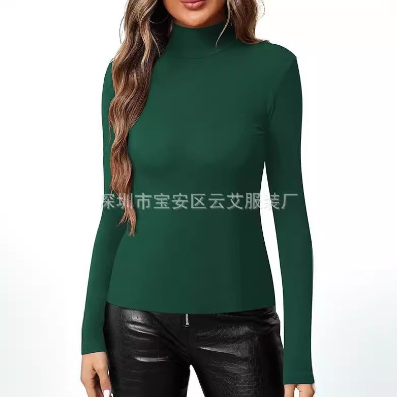 女性フィットソリッドカラータートルネックニット Tシャツ女性 - Turtleneck Bodysuit Office のレビューと価格