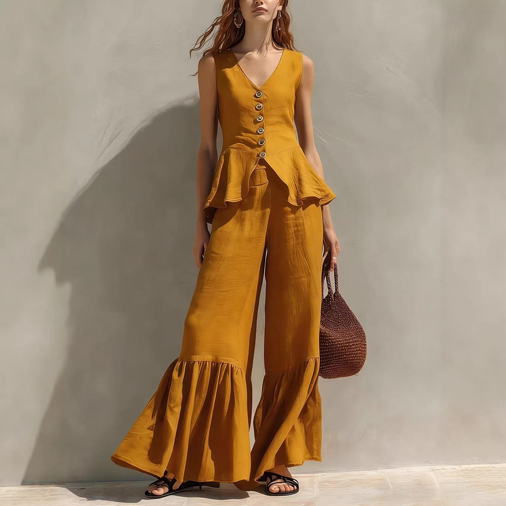 レディースヴィンテージ風エレガントラッフルトリム2点セットア - Women Formal Blouses For Evening Wear のレビューと価格