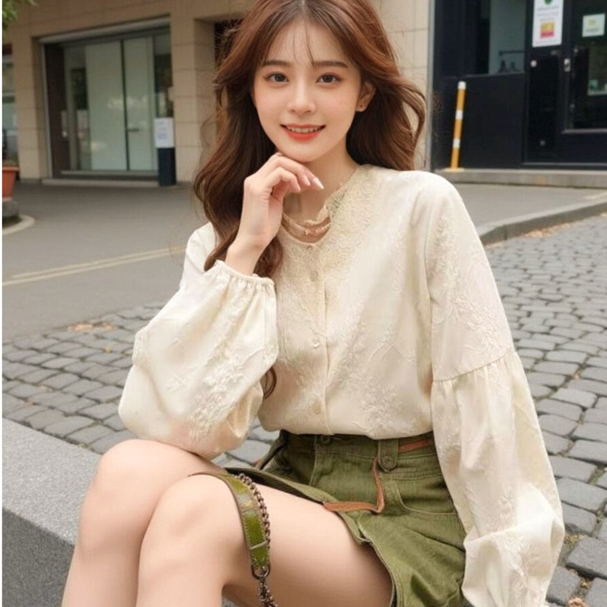 長袖シャツレディースシフォンレースアップスリムフィットフリル - Women Formal Blouses For Evening Wear のレビューと価格