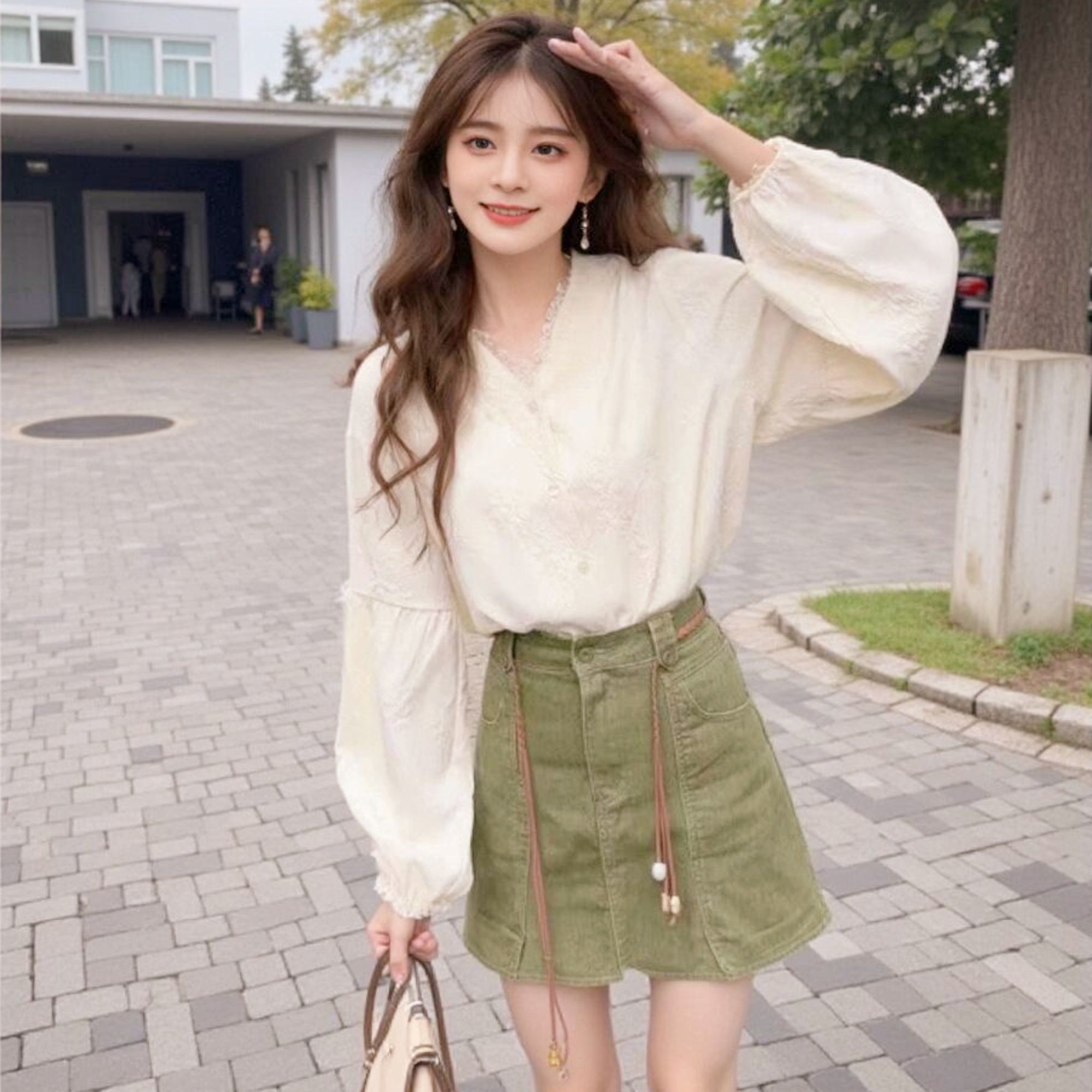 長袖シャツレディースシフォンレースアップスリムフィットフリル - Women Formal Blouses For Evening Wear のレビューと価格